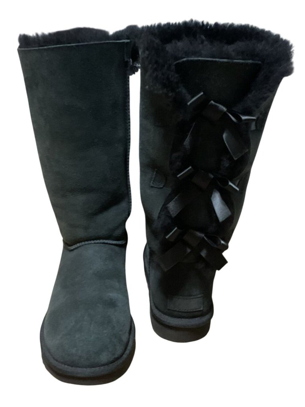 UGG Classic Bailey Bow Tall II Black Shearling Boots US 8 Height 13" Womens